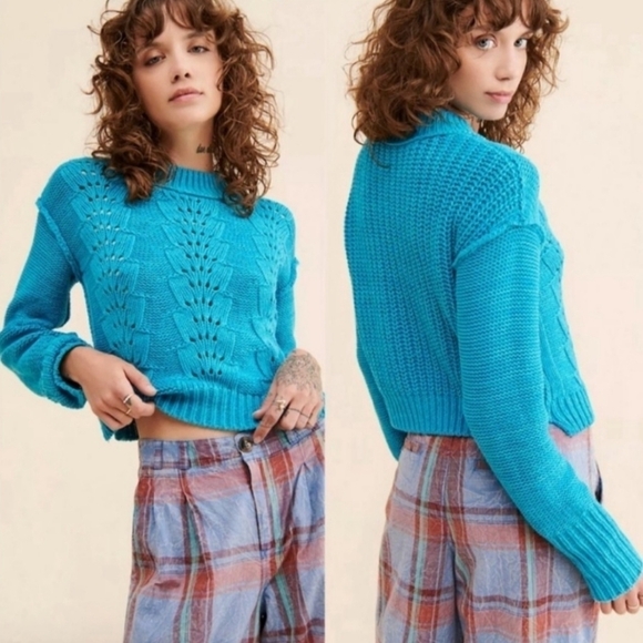 Free People Bell Song Pullover Knit Sweater Teal Blue OB1515484 Women's size XS - Picture 1 of 7
